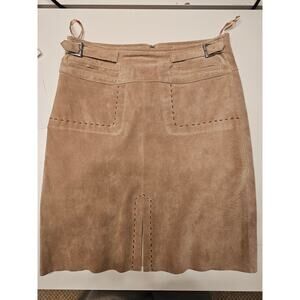 Anthropologie June Genuine Leather A-Line Skirt – Tan | Boho Chic | Luxe Neutral